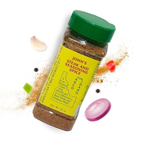 Image of John's Steak and Seasoning Spice, Original Flavor Steak Seasoning for Grilling, Pork Chops, Steaks, Burgers, Chicken, Seafood, Potatoes, and More, Gluten-Free, MSG-Free, Idaho-Made, 20 oz
