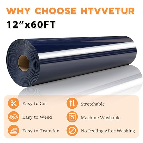 Image of HTVVETUR Iron on Vinyl 12Inch by 60ft Heat Transfer Vinyl for T-Shirt HTV Rolls for All Cutter Machine - Easy to Cut & Weed (Royal Blue-60ft)