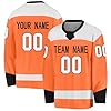 Hockey Jersey Custom Ice Hockey for Mens Personalized Name Number Hockey Jersey Long Sleeve Shirt for Fans Orange #1