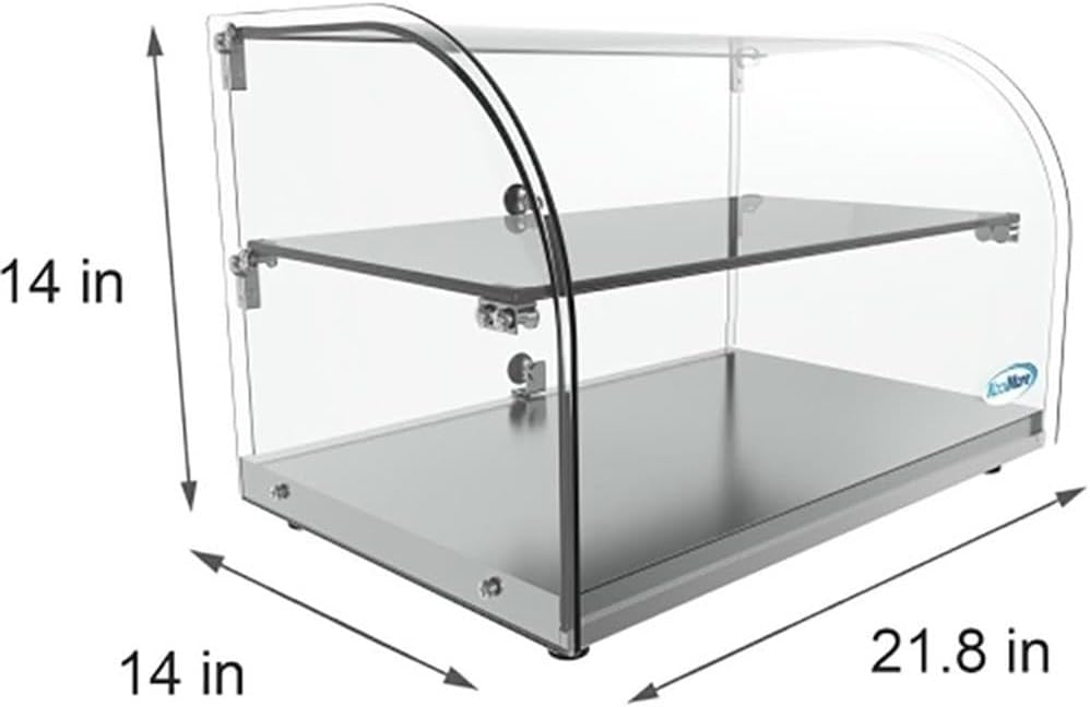 Pemberly Row 22" 2-Shelf Bakery Display Case, Stainless Steel Base, Clear Tempered Glass, Countertop Pastry Holder for Muffins, Cookies, Donuts, Coffee Shop or Bistro Use