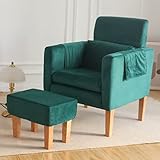 TAKUKA Modern Accent Velvet Green Chair Upholstered Armchair with Ottoman Fabric Armchair and Footre