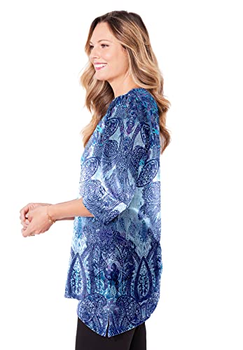 Catherines Women's Plus Size Panne Velvet Tunic - 3X, Blue Paisley Multicolored (5217) #TOP3