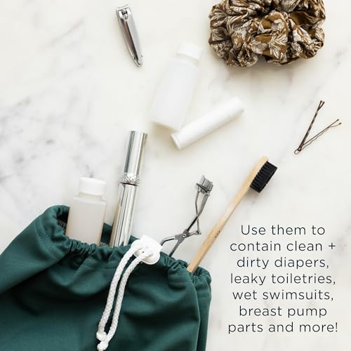 Esembly Ditty Bag Duo - Reusable Waterproof Wet Bags for Cloth Diapers, Swimsuits, Toiletries, and Snacks, Set of 2 - Buds + Gingham