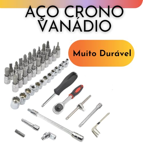 Jogo de Chave Catraca Kit Ferramenta Profissional Canhão Reversível 46 Peças Maleta KIT