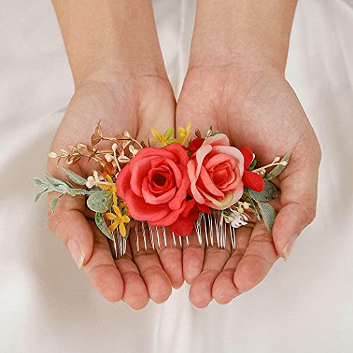 Campsis Wedding Flower Side Combs Red Rose Hair Combs Bridal Bride Hair Piece Engagement Prom Party Beach Photography For Women And Girls #TOP5