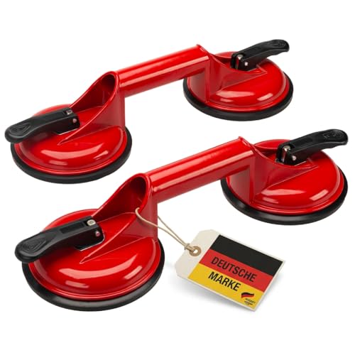 Werkzeugkönig Profi Saugheber 2-fach bis 120kg Glasheber mit Aluminium-Gehäuse Vakuumheber für Glas Fliesen & Kunststoff Doppel-Saugfuß Gummisauger Ø 120 mm Fensterheber & Plattenheber
