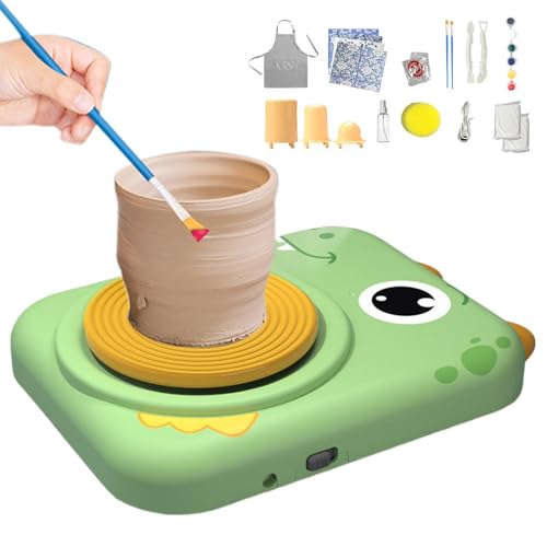 Alfarería Infantil - Torno Eléctrico ABS 31 x 21 cm | Kit creativo de modelado de arcilla para principiantes, juego completo | juguetes del arte del arte con las herramientas de los colores que secan