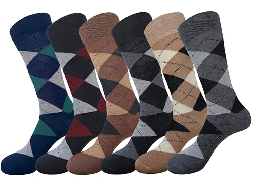 DIAMOND ARGYLE FORMAL DRESS SOCKS 6 PAIRS NATURAL COTTON SIZE 10-132