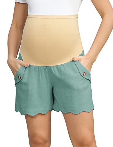 Maacie Comfy Maternity Shorts for Women with Pockets Pregnant Women’S Mid Thigh Length Gray Green S