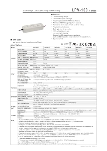 Alimentation à découpage boîtier étanche LPV-100 15V DC sortie unique