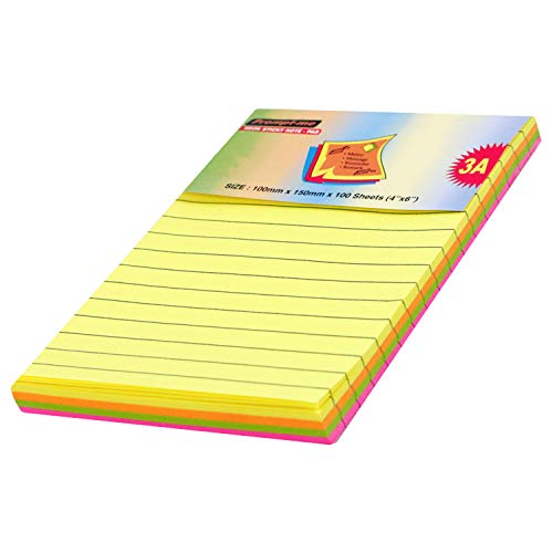 Lakeer Ruled Sticky Note Pad of 100mm X 150mm (4×6 inch) 100 Sheets Neon Color 4 Colors Sticks Securely, Removes Cleanly Pack of 1 Lakeer Ruled Sticky Note Pad of 100mm X 150mm (4×6 inch) 100 Sheets Neon Color 4 Colors Sticks Securely, Removes Cleanly Pack of 1