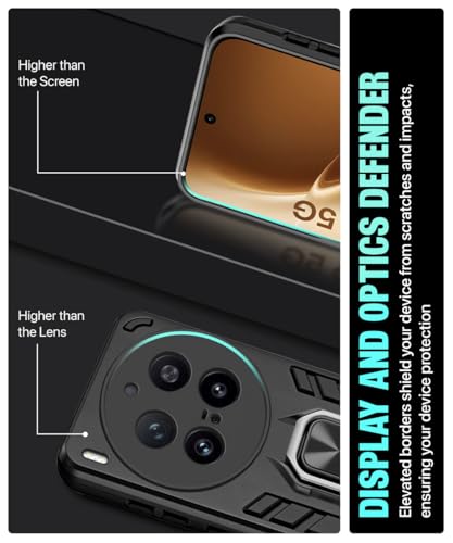 Image of WOW IMAGINE Shock Proof Back Case Mobile Cover for Vivo X300 Pro 5G | Back Cover Case (Tough Armor | Hybrid PC + TPU | Ring Holder & in-Built Kickstand | Black)