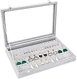 Pasutewel Jewelry Tray Clear Lid Velvet Transparent Jewelry Display Showcase Lockable Felt Jewelry Storage Organizer Box Holder Gifts for Girls Women (Earring Tray)