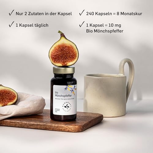 KURKRAFT BIO Mönchspfeffer Kapseln hochdosiert (4:1 Extrakt) - besonders kleine Kapseln - Echter Bio Vitex Agnus Castus - aus ökologischer Landwirtschaft - sorgfältig in Deutschland produziert