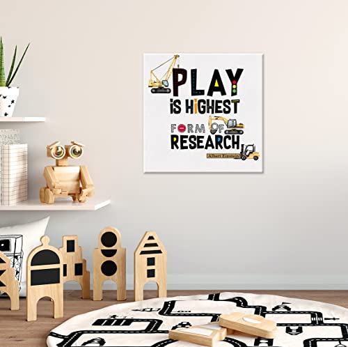 Yeley Construction Nursery Print Positive Einstein Quotes Play Is The Highest Form Paintings Canvas Wall Art Kids Dump Truck Poster Canvas Artwork Ready To Hang Playroom Home Decor #TOP2
