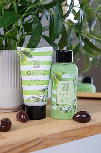 Accentra – Duschset Frauen Geschenkset OLIVE in schöner Geschenkbox – 3-teiliges Pflegeset mit Duschgel, Bodylotion und Schaumbad – Wellness Geschenk Set zum Valentinstag, Muttertag & Weihnachten