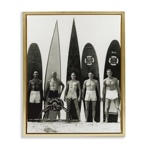Vintage Surfer Surfboards Beach, 24 x 30 Inch Canvas in Floater Frame