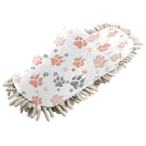 Kigai Paw Prints Mop Slippers for Floor Cleaning, Slippers for Women Men, Microfiber Floor Cleaning, M