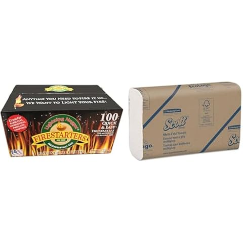 Lightning Nuggets N100SEB Super Economy Box Fire Starter, Tan Brown, 100 Count (Pack of 1) & Scott® Multifold Paper Towels (01804), with Absorbency Pockets™, 9.2" x 9.4" Sheets, White Cover