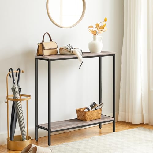 HOOBRO 29.5" L Narrow Console Table, Sofa Table Behind Couch with 2-Tier Storage Display Shelves, 8.7" D Small Entryway Table for Hallway, Foyer, Living Room, Bedroom, Greige and Black BG22XG01