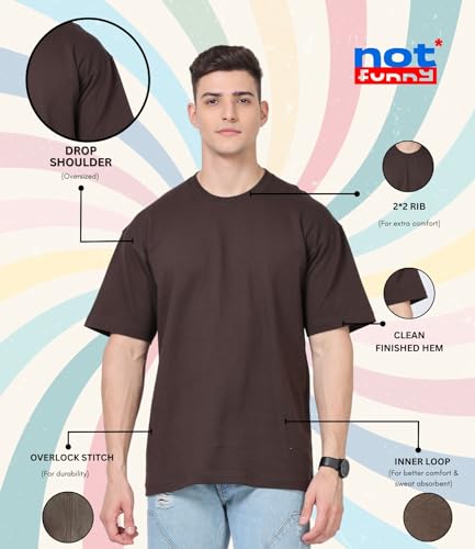 Image of Not Funny 280 GSM Pure Organic Cotton Oversized t Shirts for Men | Drop Shoulder Tshirt for Men & Boys (Available in Black, Blue, Beige,Orange & White)