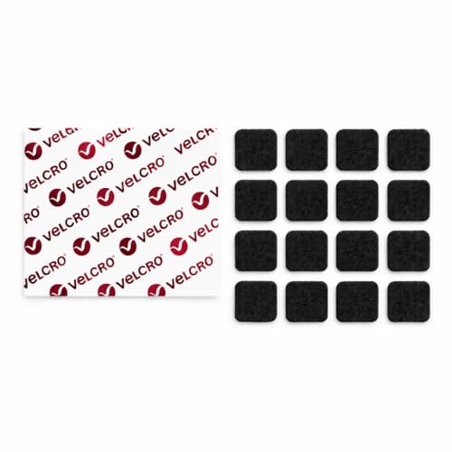 Image of VELCRO® Brand Square Sticky Back Hook & Loop Pads with Rounded Corners Designed to Help Reduce Edge Lifting – PS14 Adhesive – 30mm x 16 Pairs – Black