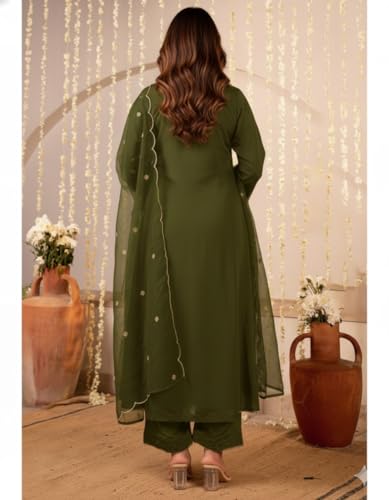 Image of Nermosa Women Embroidery Solid Anarkali Kurta and Pant Set with Dupattas