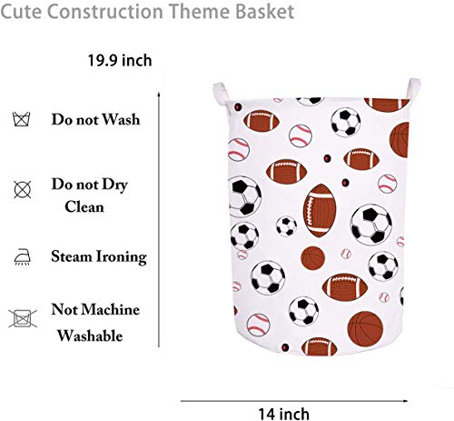 Runtoo 19.7" Large Sized Laundry Hamper Waterproof Foldable Canvas Sports Basketball Football Bucket Clothing Basket With Handles For Storage Bins Kids Room Home Organizer Nursery (Sport Theme) #TOP1