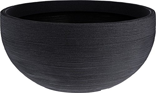 Koopman Grande nervuré Bol rond Pot de fleurs Anthracite Pot de fleurs 58 cm de large