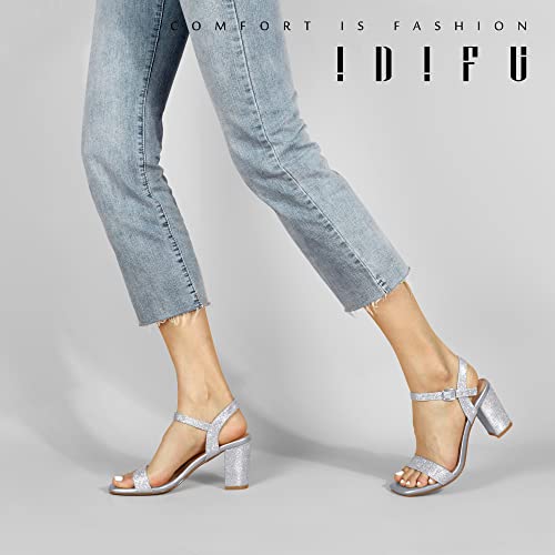 Idifu Women's Silver Heels Size 10 In3 Chunky Heels For Women Dressy Square Toe Heels Slingback Block Heels Sandals For Wedding Bridal Evening Homecoming Prom (Silver Glitter) #TOP6