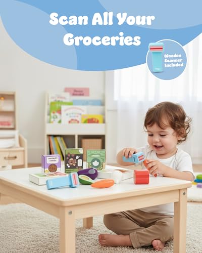 Bluey Wooden Shopping Trolley – 11 Piece Pretend Play Grocery Cart with Scanner & Food Accessories – Real Wood Push Toy for Kids Ages 18+ Months – Role Play Supermarket Toy - Image 4