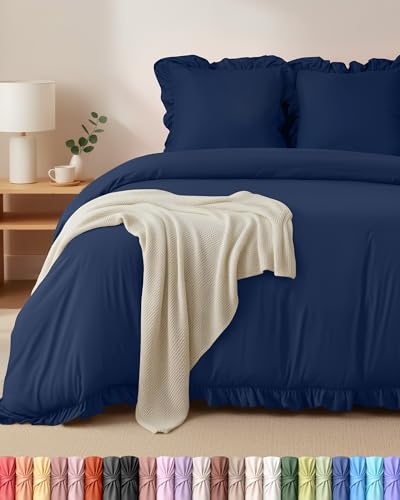 Utopia Bedding Housse de Couettet à Volants 220x240 cm avec 2 Taies d'oreiller 65x65 cm (Bleu Marine) - Parure de lit 220x240 cm - Ensembles de Housses de Couette en...