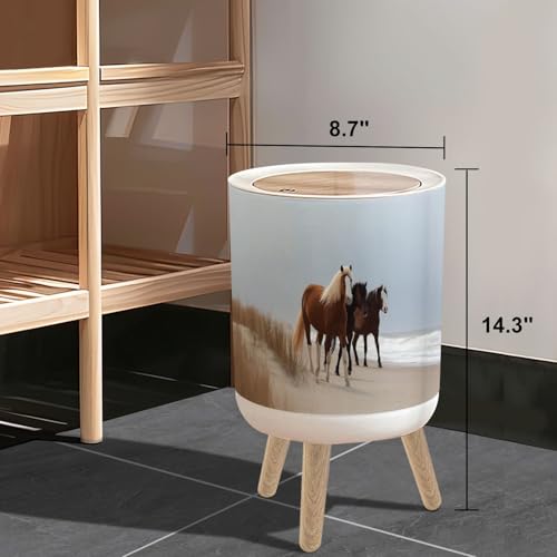 Bote de basura pequeño con tapa y patas de madera miniatura 3