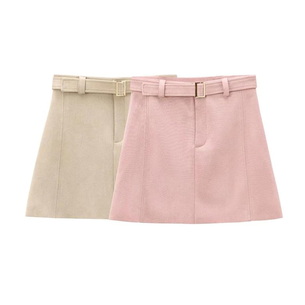 Minifalda para mujer con cinturón, ropa de oficina, cintura alta, falda acampanada, falda de golf sólida