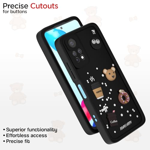 Image of Pikkme Back Cover for Redmi Note 11 Pro | Cute Fun Cartoon 3D Bear Silicone Full Body Protection Bumper Case (Black)