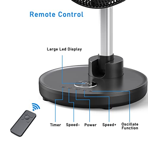 Aluan 12" Quiet Oscillating Fan With 12000Mah Rechargeable Battery, Foldaway Standing Fan/Table Fan With Remote Control, 6 Speeds Portable Pedestal Fan With Adjustable Height For Home Bedroom Travel #TOP3