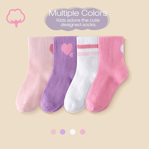Kids Girls Crew Athletic Socks with Hearts Soft Cotton Striped Girls Socks Ankle Socks for Running Sport 4-10 Years3