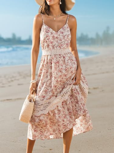 CUPSHE Summer Dresses for Women 2025 Long V Neck Floral Lace Casual Sleeveless A Line Sundress Beach Midi Dress4