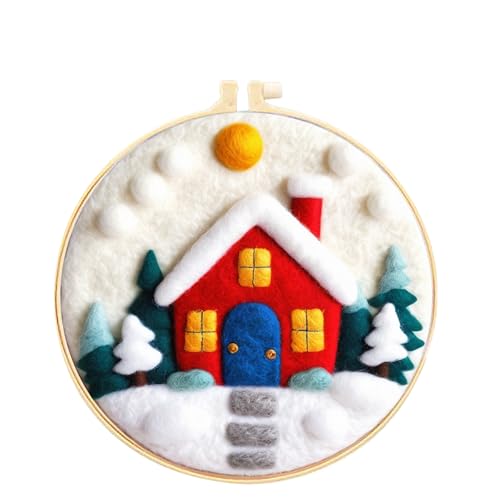 Image of SARBUTER Needle Felting Kits, DIY Wool Felt Starer Needle Felting Kits for Beginners ，Suitable for Giftware Home Decoration (Red House)