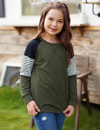 Image of SELINK Girls Big Kids Long Sleeve Striped Color Block Pocket Tees | Casual Loose Fit With Side Pockets,Soft Stretch Polyester Blend For Big Girls Daily&Back To School Wear