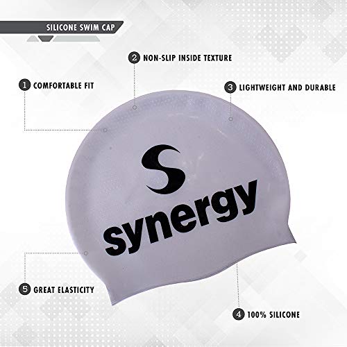 Synergy Silicone Swim Caps 3-Pack (Black-Blue-Silver Sl 3-Pack) #TOP2