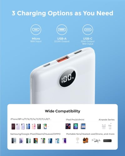10000mAh 22.5W Veektomx Fast Charging Mini Power Bank (White or Black) - image 7