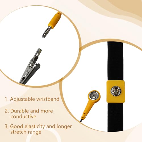 Image of 2pcs Anti Static Wrist Strap, Grounding Bracelet, Adjustable Antistatic Wrist Band with Alligator Clip and 5.9ft Long Cable, Suitable for PC Building and Electronics Repair (Yellow)