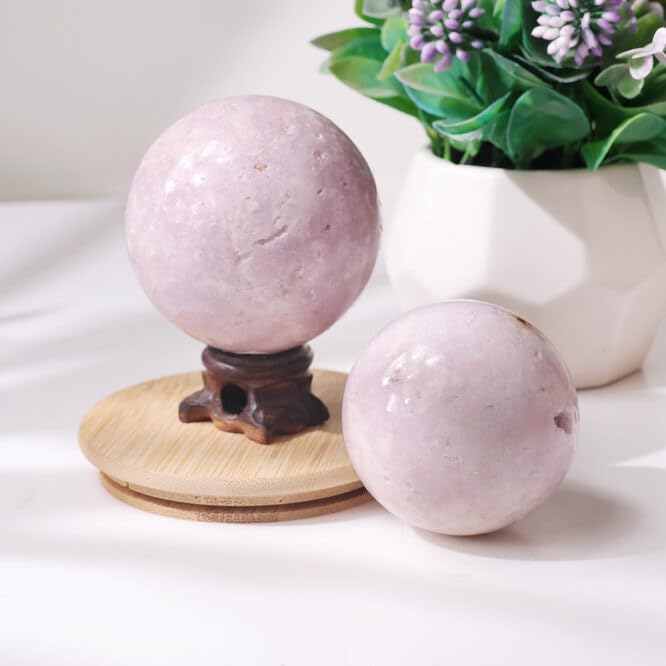 Image of Natural Pink Amethyst Crystal Ball 150-200 Gm with Wooden Stand | Polished Healing Crystal Sphere for Reiki, Meditation, Feng Shui, Vastu Decor & Crystal Collection