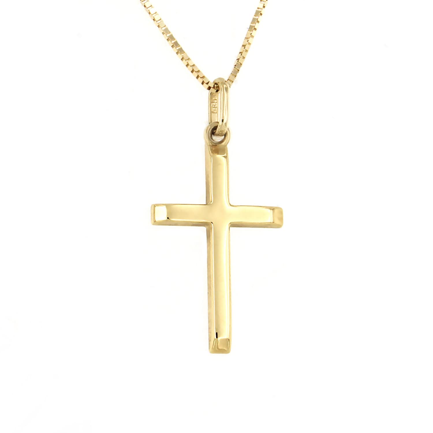 forme di Lucchetta - 14 Karat Gold Cross, Small Religious Pendant Necklace 18 inch - 14k Christian Cross with Adjustable Chain for Womens - Authentic Italian Religious Gifts Jewelry