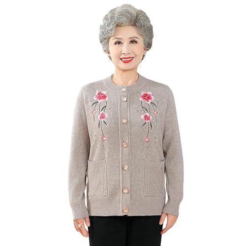 Suéter de punto para ancianos con cuello redondo y forro polar interior