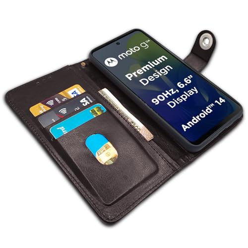 Image of Pikkme Moto G04 Flip Cover Leather Finish | Inside TPU with Card Pockets | Wallet Stand and Shock Proof | Complete Protection Button Flip Case (Coffee)