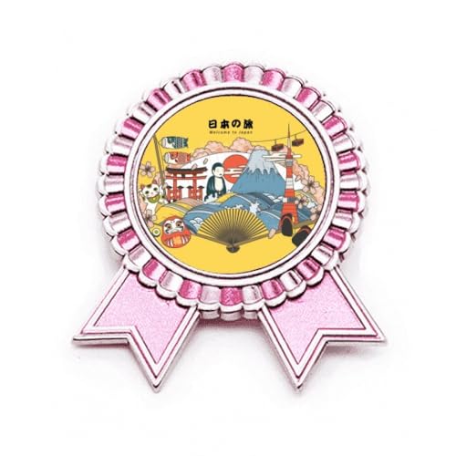 Badge japonais voyage rose de taille M en métal avec finitions émaillées