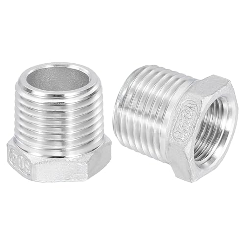 Image of uxcell 3Pcs 1 /2 inch Male to 3 /8 inch Female NPT 304 Stainless Steel Reducer Hex Bushing, Reducing Cast Pipe Adapter Fitting for industrial, oil /gas, water, HVAC, and plumbing systems