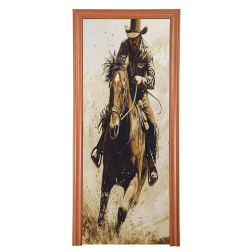 FLildon Running Western Cowboy Door Cover Decoration, Party Accessory Porch Decor for Festive Ornament Room Door Covers 32 x 79 Inch